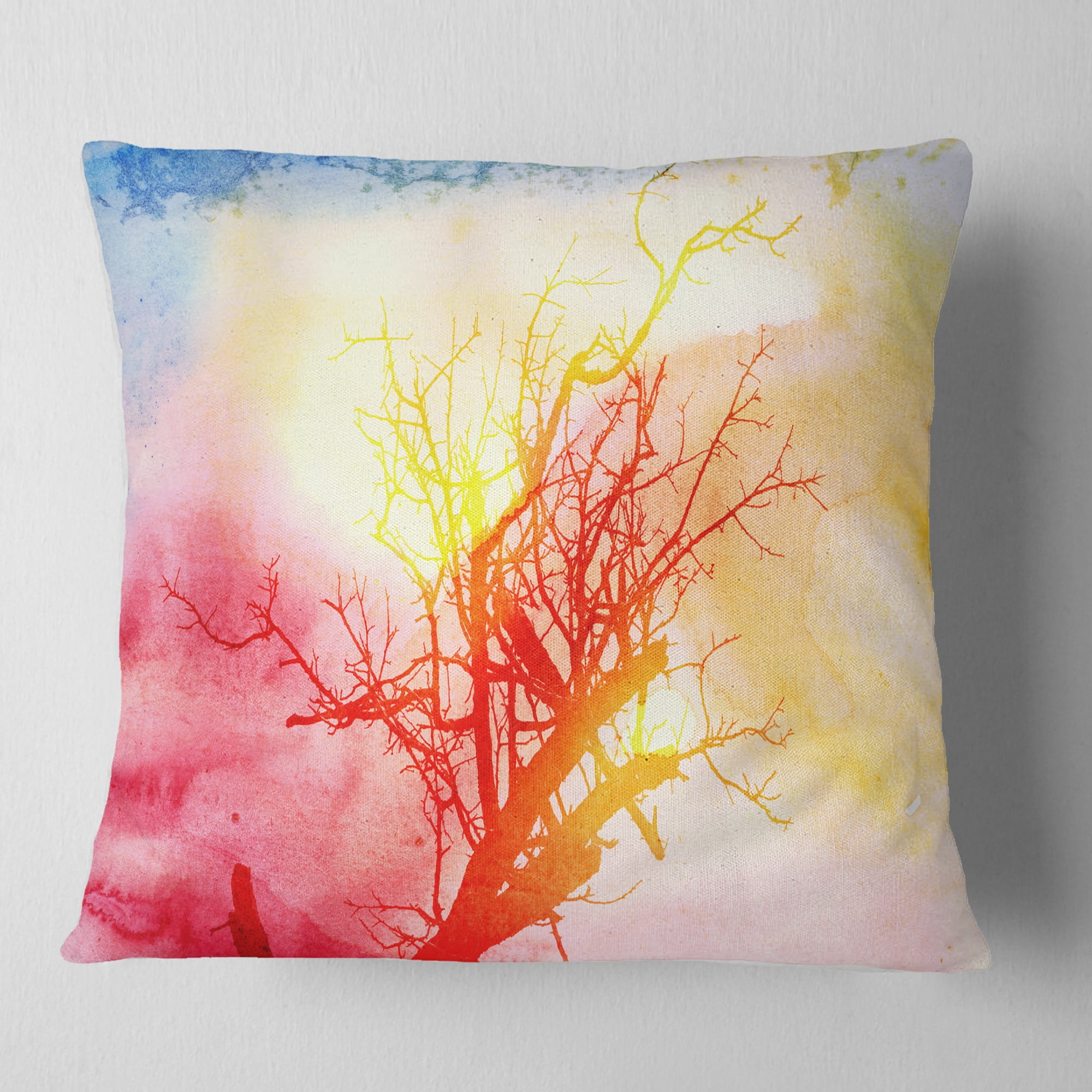 Designart Tree with Colorful Smoke - Trees Painting Throw Pillow - 18x18