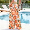 thumbnail image 4 of Morttic Women's Floral Print High Waist Wide-Leg Pants with Smocked Waist – Summer Casual Party Boho Trousers Orange，S, 4 of 5