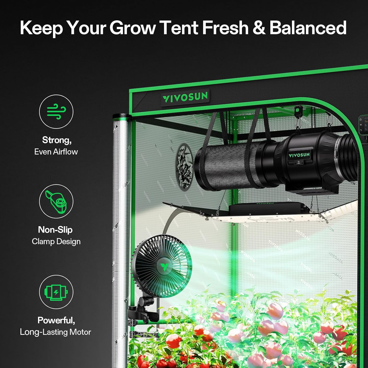 VIVOSUN AeroWave A6 Grow Tent Clip Fan, 6" Auto Oscillating Fan, Secure Non-Slip Clamp, Strong Air Circulating, and Low Noise, for Hydroponic Ventilation, 2-Pack