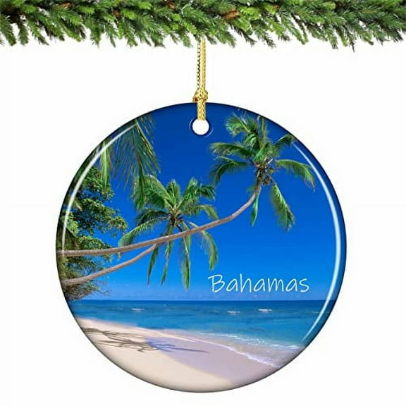 Bahamas Beach and Palm Trees Christmas Ornament Porcelain 2.75 Inches