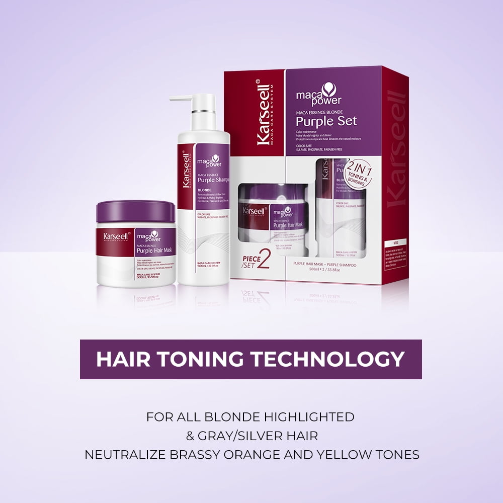 Karseell Purple Hair Mask and Purple Shampoo Set, Neutralizes Brass & Yellow Tones for Blonde, Gray, Silver Color Treated Hair, 2 x 16.9floz