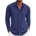 thumbnail image 2 of New Men's Casual Cotton And Linen Long Sleeve Shirt Solid Lapel Hidden Button Fashion Comfortable High Street Top Men's Clothes Breathable Lapel Top, 2 of 6