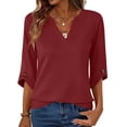 thumbnail image 1 of Mujeres 3/4 Manga de Verano Tops V Cuello Botonado Color Sólido Blusa, Camisetas Casuales de las Mujeres Suelto Ajuste Suave Respirable Primavera de Uso Diario, 1 of 9