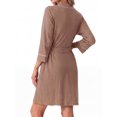 thumbnail image 4 of JWD Womens Waffle Wrap Robe V Neck Tie Waist 3/4 Sleeve Lounge Nightgown Soft Sleepwear Dark Khaki S, 4 of 6