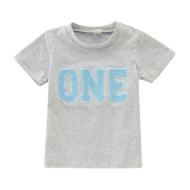 Toddler Girls Summer Tops Tees Birthday Letter Graphic Embroidery Short Sleeve Pullover Tee Blouse Gift Spring Shirts For Boy 5-6T