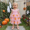 thumbnail image 5 of KAUOD Kids Toddler Halloween Outfit Flying Sleeve Pumpkin Tiered Tulle Dress Baby Girl Halloween Dress Sparkly Birthday Party Dress, 5 of 9