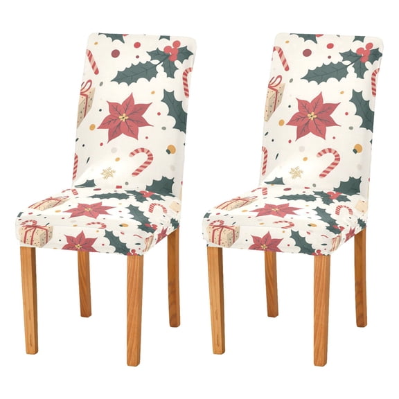 Yayeee 2 Pack Dining Chair Covers Stretch Parson Chairs Slipcovers Seat Protector, Beige Christmas Candy Canes