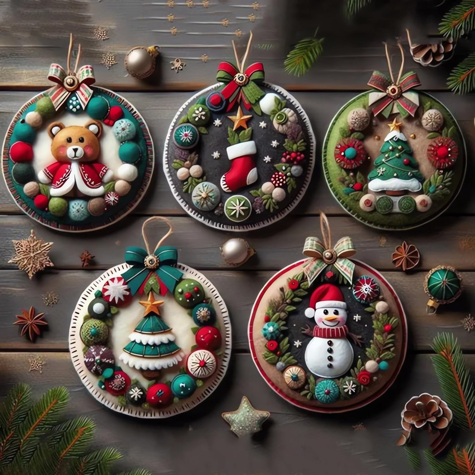 Dserfhy DIY Christmas Felt Patch Kit Holiday Craft Set with Pre-Cut Felts Sheet Handmade Fabric Sewing Crafting Supplies for Tree Home Decor