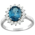 thumbnail image 1 of 14K White Gold Natural London Blue Topaz Ring Oval 9x7 mm Diamond Accents, size 10, 1 of 3