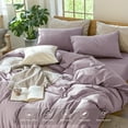 thumbnail image 3 of MooMee 100% Washed Cotton Duvet Cover Set King Size Linen Like Textured Breathable Lightweight 3-Piece (Taro Purple, 104"x90"), 3 of 7