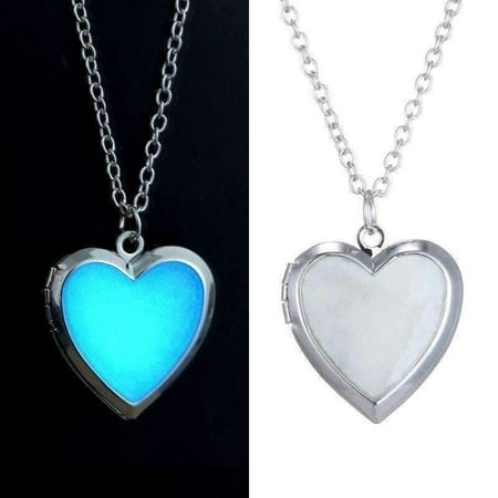 - ON SALE - Beaming Heart Glow in The Dark Locket Necklace Silver