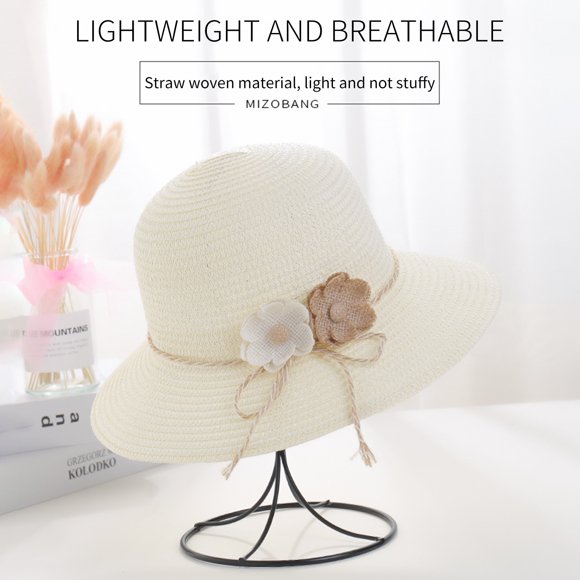 Koszal Chapeau de Soleil Fleur Chapeau Pliable Absorbant la Sueur Chapeau de Paille en Corde Coupe-Vent pour l'Extérieur
