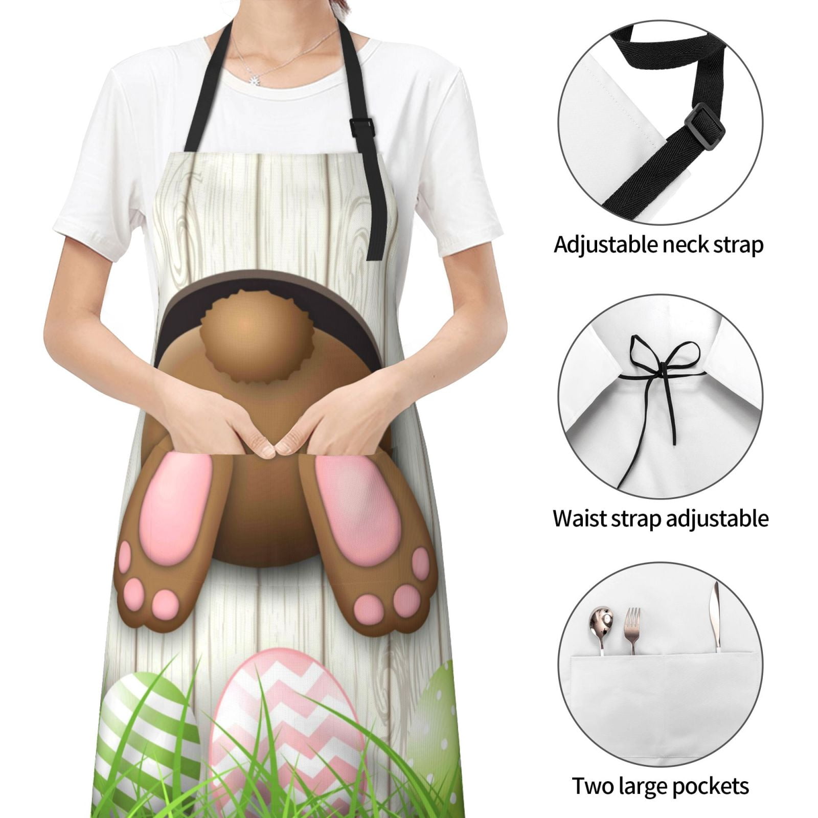 Kdxio Brown Bunny Bottom And Easter Eggs Apron with Pockets Adjustable Kitchen Aprons for Men Women Waterproof Aprons for Cooking,Drawing,Crafting, Baking Household Cleaning