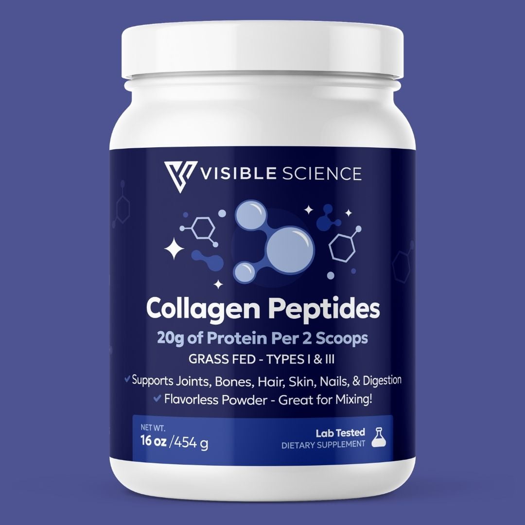 Visible Science Collagen Peptides Powder – Hydrolyzed Type I & III Collagen – Hair, Skin, Nail & Joint Support – Grass-Fed, Unflavored, 41 Servings (16 oz)
