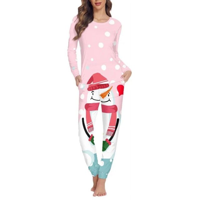 Pijama con estampado navideño para mujer, traje de manga larga, pantalones largos, ropa de casa, conjunto de dos piezas, ropa de dormir, invierno, envío directo