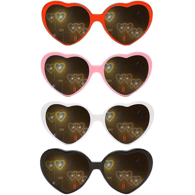 4pcs 3d Heart Sunglasses With Heart Effects