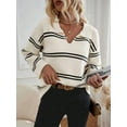 thumbnail image 6 of Women'S Casual Striped Long Sleeve V Neck Lightweights Pullover Sweater Loose Fit Drop Shoulder Knitted Tops White S, 6 of 9