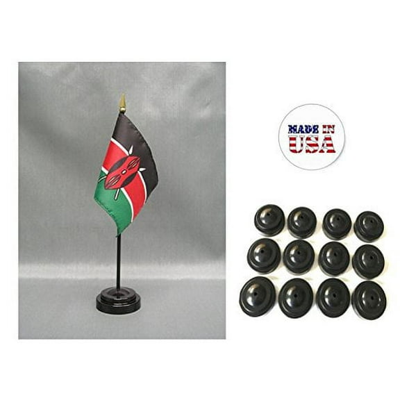 Box of 12 Kenya 4"x6" Miniature Desk & Table Flags Includes 12 Flag Stands & 12 Kenyan Small Mini Stick Flags
