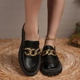 thumbnail image 2 of ZACPNCV Women's Matte Leather Chain Loafers Thick Sole Slip On Round Toe Casual Shoes Chunky Hardware, 2 of 9