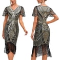 thumbnail image 2 of Coat for Women 1920s Flapper Party Dress Set with Knee Length Sequined Dress and Tassels Hem Accessories, 2 of 7