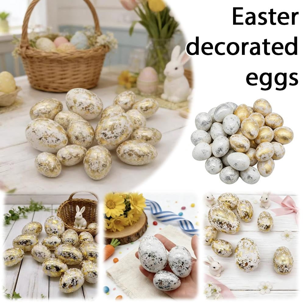 Slivery Golden Easter Eggs, Slivery Gold Speckled Plastic Egg for Easter Egg Hunt, Basket Stuffers Holiday Party Favors, Indoor Outdoor Decorations, Bulk Empty Eggs