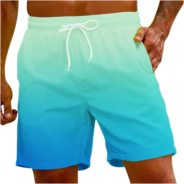 Besolor Mens Casual Beach Shorts Gradient Elastic Waist Drawstring Quick Dry Summer Swim Trunks with Pockets Plus Size