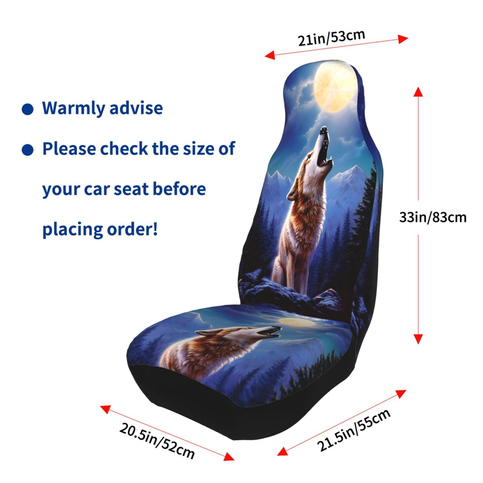 KAKALAD 3d Animal Wolf Moon 03 Car Seat Covers Set Vehicle Front Seats Protector 2 Pcs