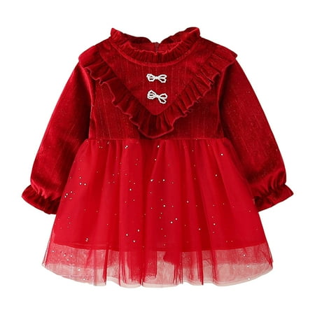 

Toddler Girls Long Sleeve Bowknot Tulle Ruffles Velvet Dress Dance Party Dresses Clothes Newborn Baby Girl Outfits First Birthday Dresses Baby Girl Halloween Costumes 0-3 Months