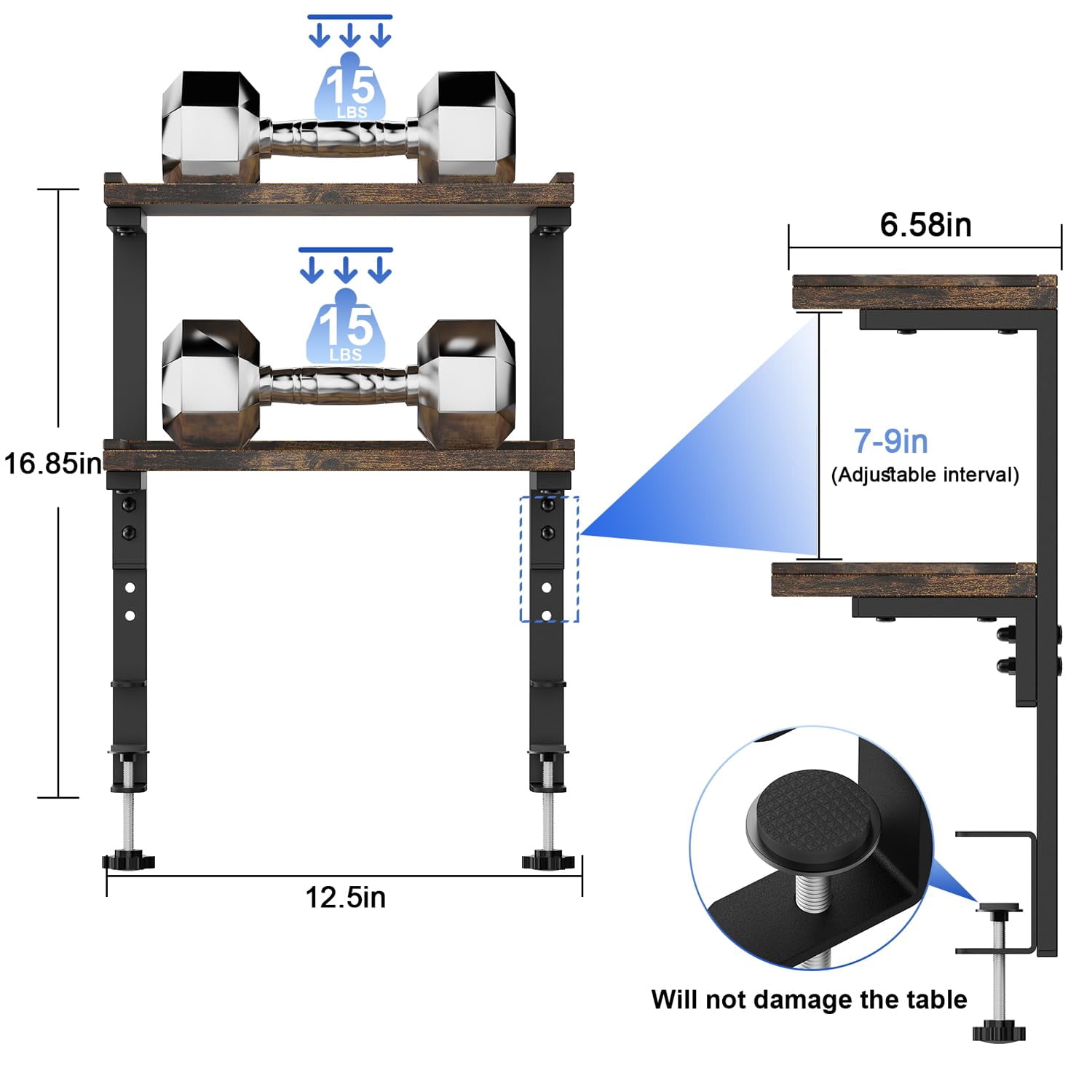 2-tier Desk Shelf  Expandable Under Storage Clamp On Desktop Accessories For Offices Study Rooms And Game (wood)