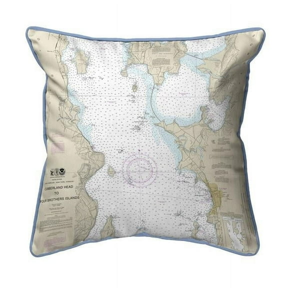 Betsy Drake ZP14782BT 22 x 22 in. Cumberland Head to Four Brothers Islands, VT Nautical Map Extra Large Zippered Indoor & Outdoor Pillow