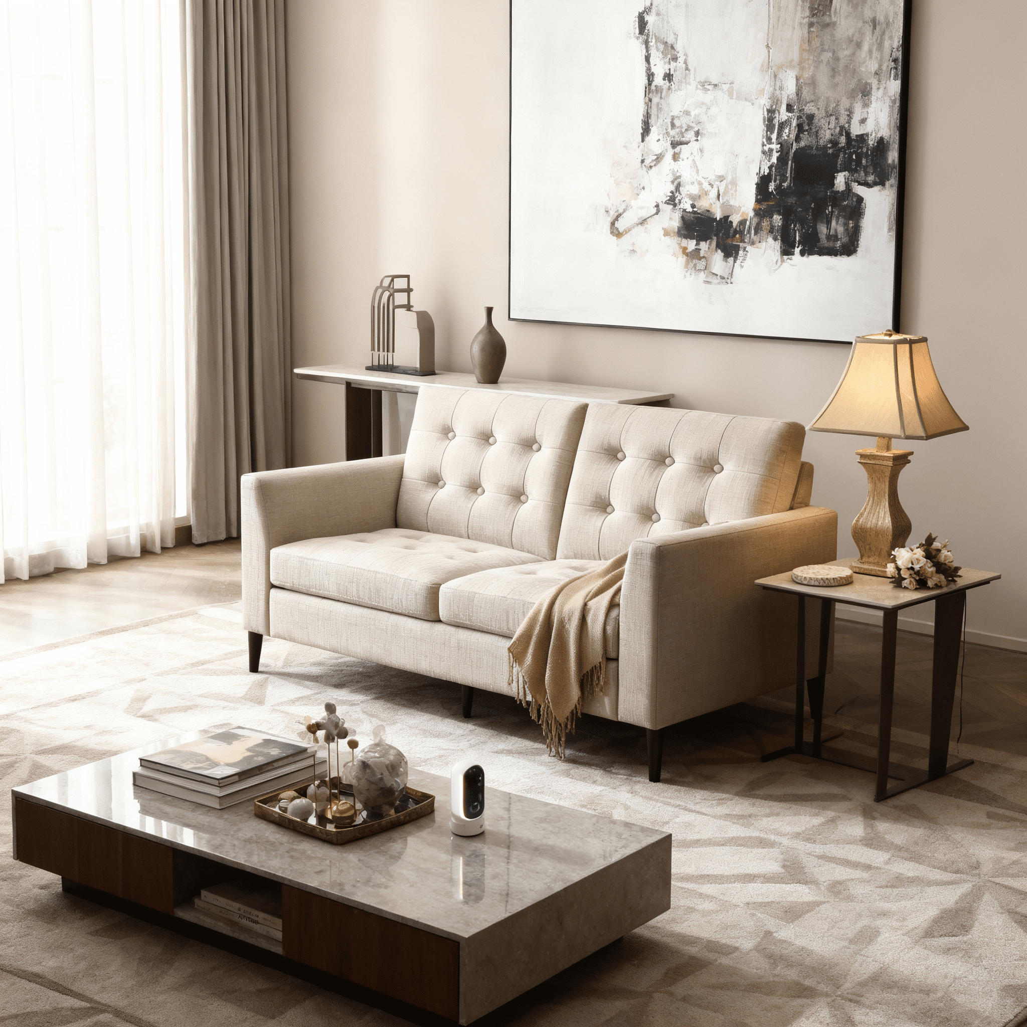 Gewnee Beige 48-Inch Linen Loveseat Sofa 2-Seater Upholstered Couch Solid Rubberwood Legs Button-Tufted Backrest for Living Room Bedroom