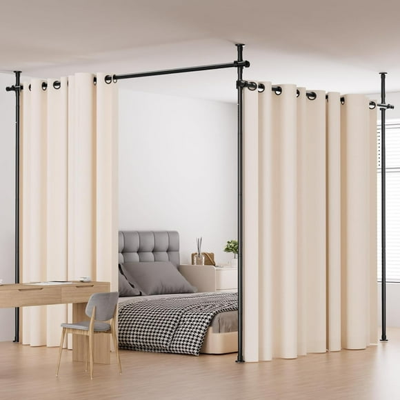 Room Divider, Height and Width Adjustable No Drilling Curtain Rod, Heavy Duty Metal Tension Wall Divider for Room Separation, Portable Wall Partition Room Dividers