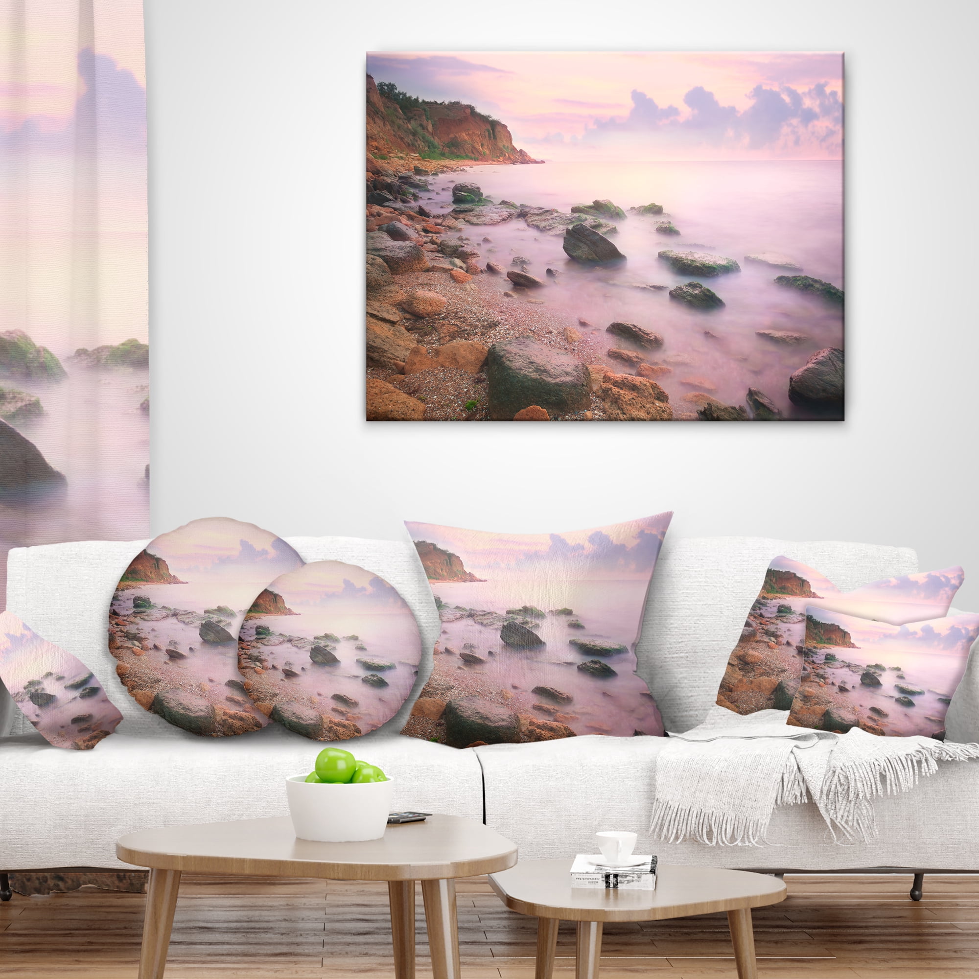 Designart Colorful Sunset over the Sea - Seashore Throw Pillow - 18x18