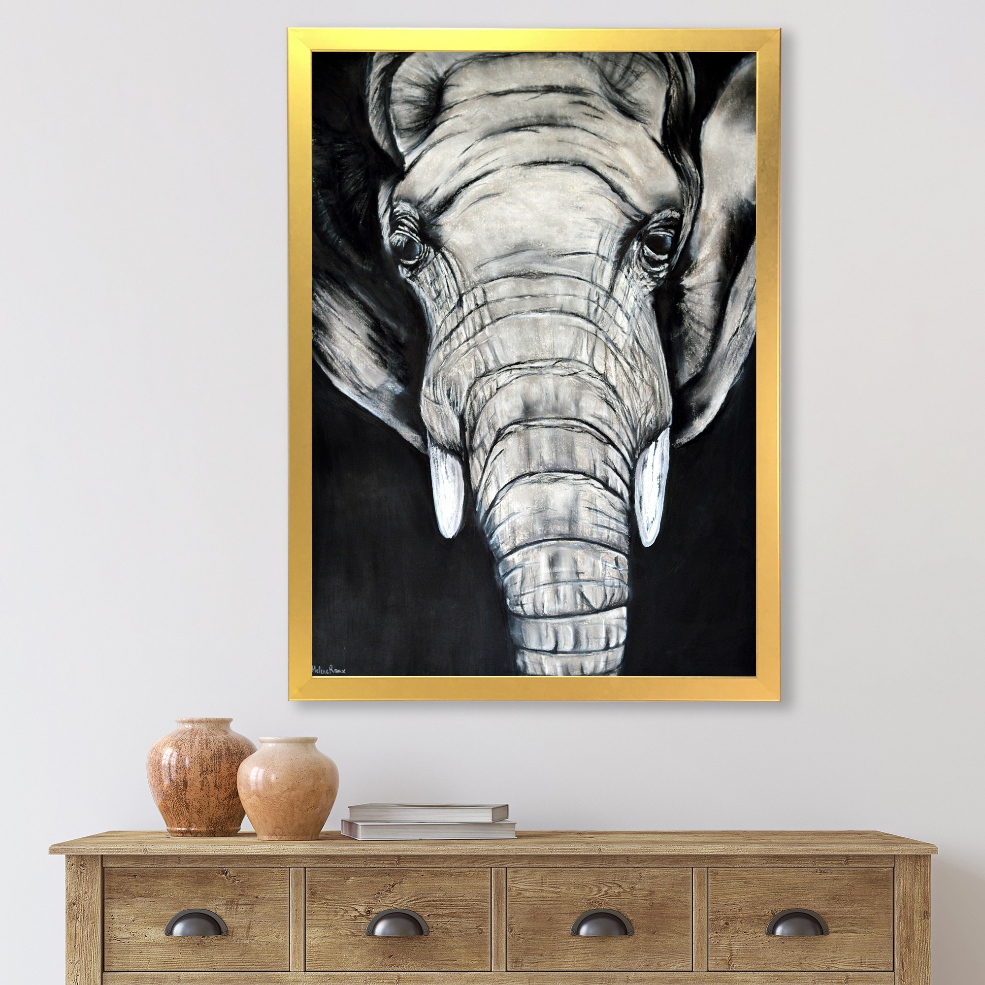 Designart 'The Close Up Portrait Of An African Elephant' Farmhouse Framed Art Print