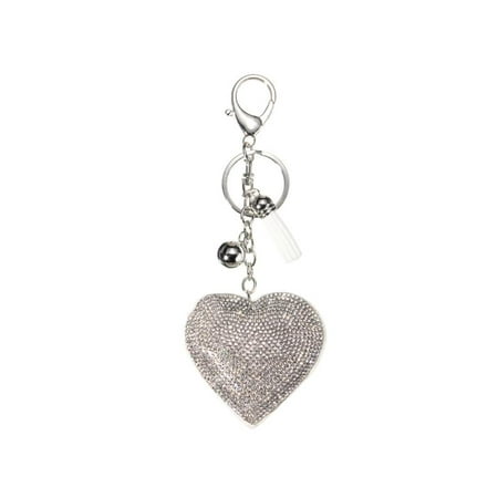 Heart Pendant Key Charm Chain Faux Crystal Key Charms Rhinestone Keyring Purse Car Alloy Keyfob