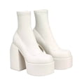 thumbnail image 2 of Bnwani Women Boots Cowboy Boots Denim High-Heel Thick Chunky High Elastic Boot White Size 6, 2 of 3