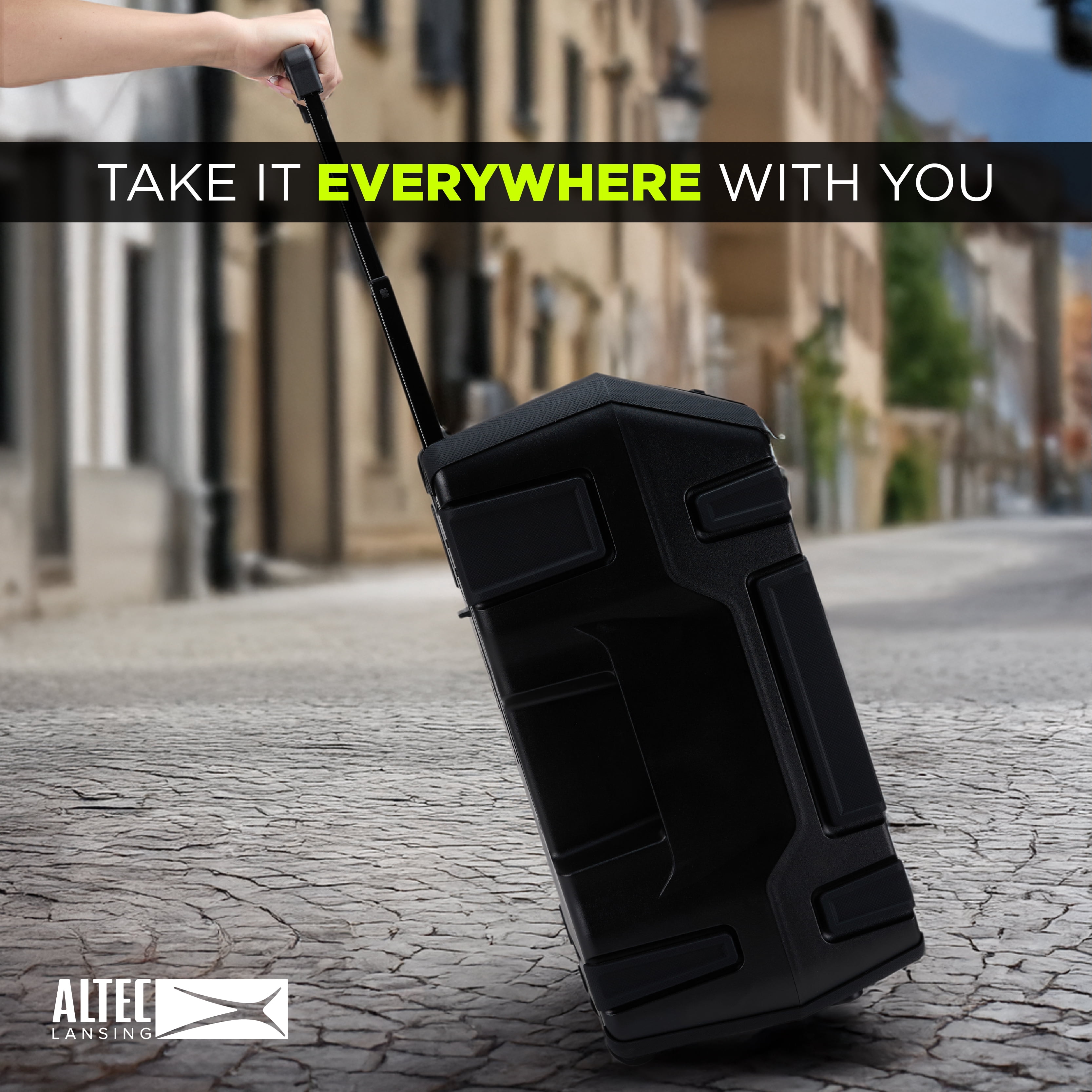 Altec Lansing Sonic Boom 120 Bluetooth Party Speaker, 120W IP67 Waterproof Portable Speaker with Wheels & Handle, Up to 12H playtime & LED Party Lights, Bass Boost, FM Radio, Karaoke Mic/AUX Input