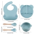 thumbnail image 2 of Silicone Baby Feeding Set, Food Grade Silicone Suction Bowl, Divided Suction Plates, Bib, Spoons Set, Toddlers Self Feeding Supplies Set - Lake Blue, 2 of 6