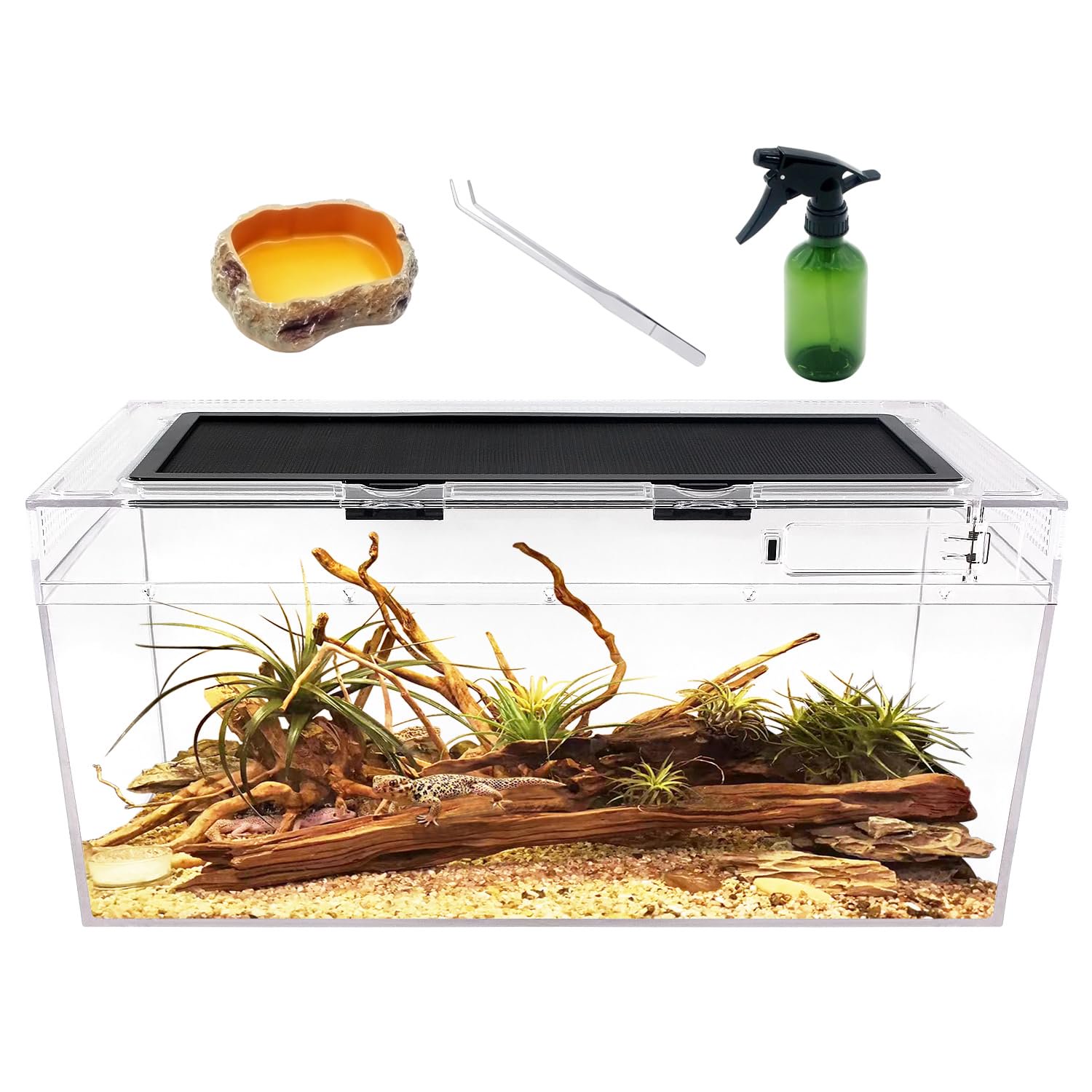 Reptile Terrarium, Transparent Ventilated Pet Habitat Tank, Multi-Purpose Breeding Enclosure for Insects, Fish, Tarantula, Hermit Crab, Jumping Spider and Small Reptiles