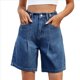 thumbnail image 1 of Pantalones Cortos Vaqueros para Mujer, Hasta la Rodilla, Modernos, Estilo Y2K, de Cintura Alta, Pierna , Informales, de Verano, con Bolsillos Azul Oscuro M, 1 of 10