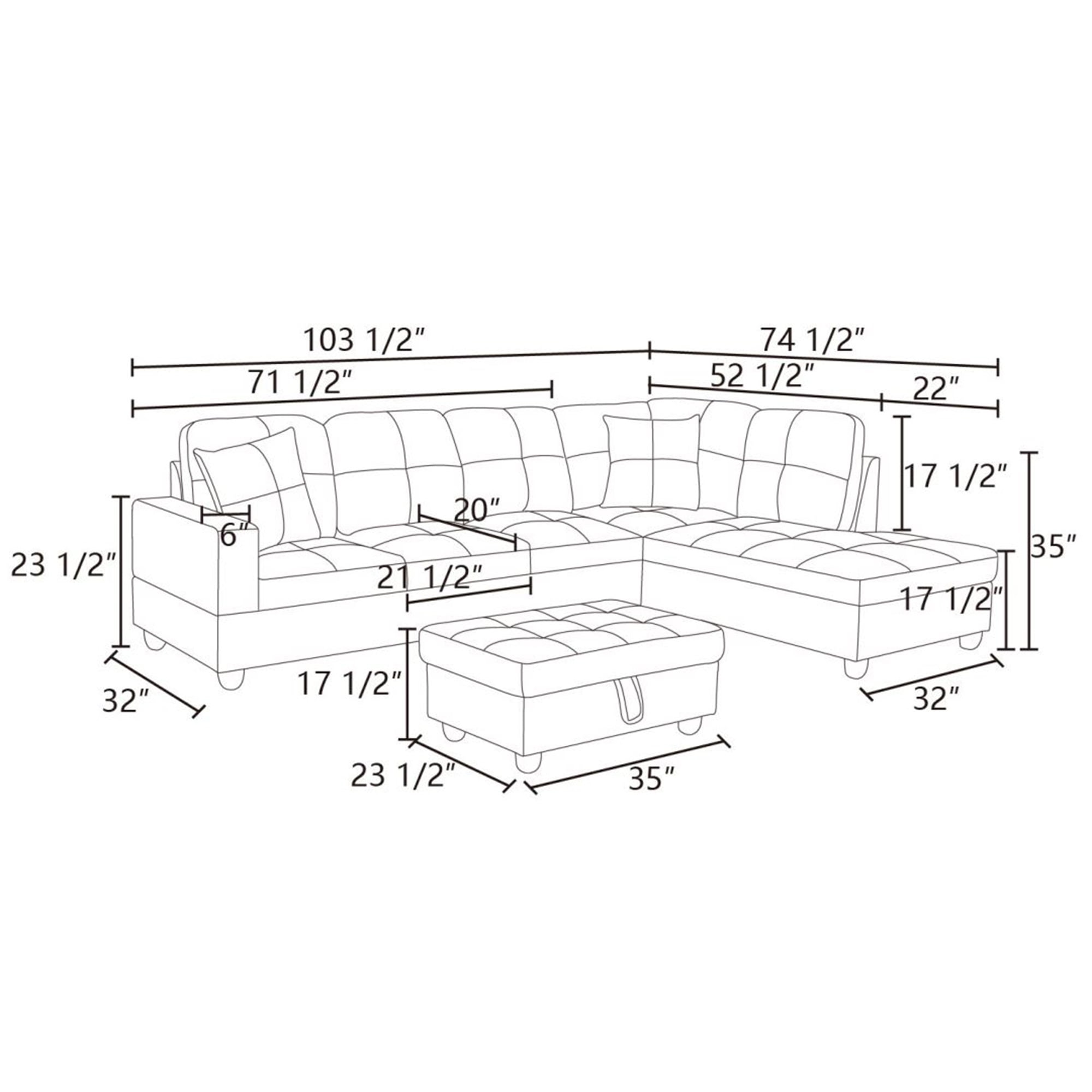 Hommoo Sectional Sofa, Free Combination Sectional Couch, Small L Shaped Sectional Sofa, Modern Sofa Set for Living Room, Brown(Without Ottoman)