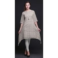 thumbnail image 3 of Bimba Kurti Asymétrique Gris à Imprimé Floral Feuilles et Orchidées pour Femmes Robe d'Été Indienne Tunique XX-Grand, 3 of 6
