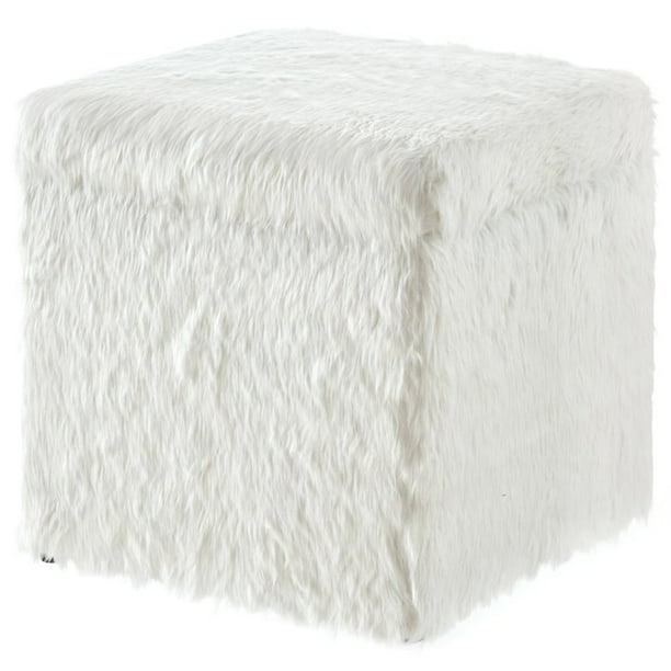 Posh Living Stanley Modern Faux Fur Fabric Cube Storage Ottoman in