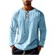 thumbnail image 4 of Blusas y camisas de manga larga con cuello redondo para hombre, informales, de color liso, con hombros descubiertos, rectas, con lazo en el pecho, cuello redondo, manga larga, blusas de licra., 4 of 8
