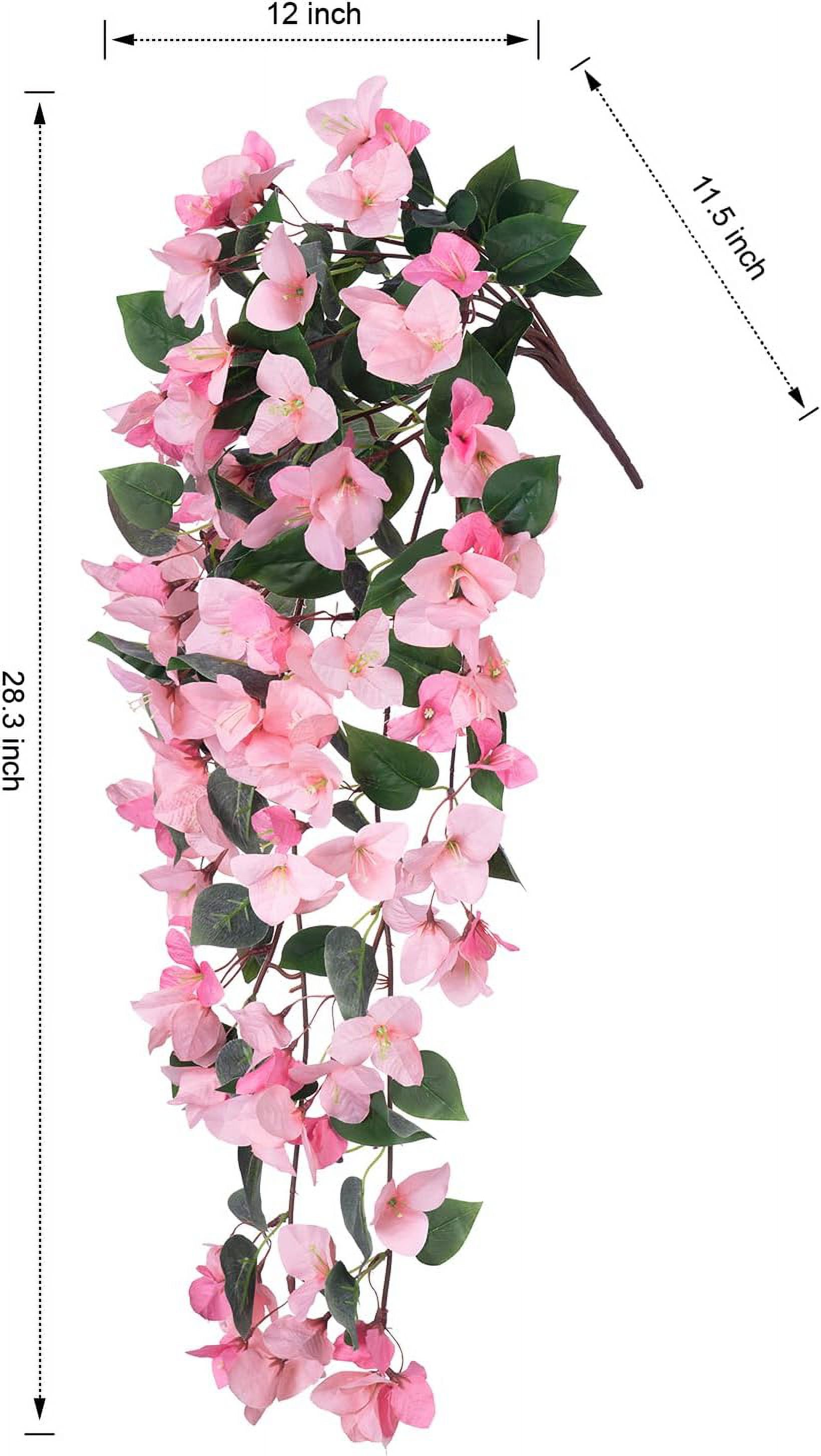 Artificial Fake Hanging Plants Flowers for Outdoor, 2pcs Faux Silk Pink Bougainvillea Long Vines Stems Realistic UV Resistant for Home Porch Patio Balcony Garden Yard Outside Party Wedding Decor