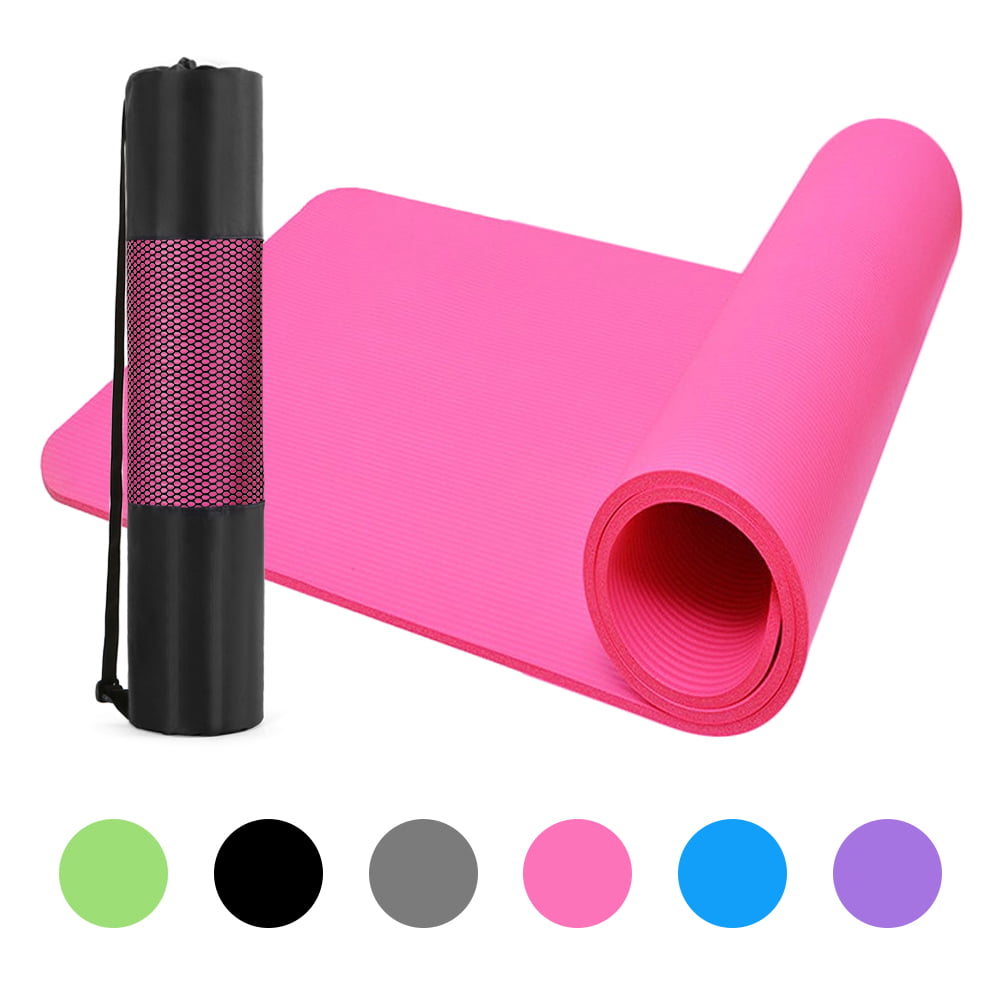 TOMSHOO 10mm Thick Yoga Mat Non-Slip Exercise Mat Pad with Carrying Strap and Mesh Bag for Home Gym Fitness Workout Pilates 