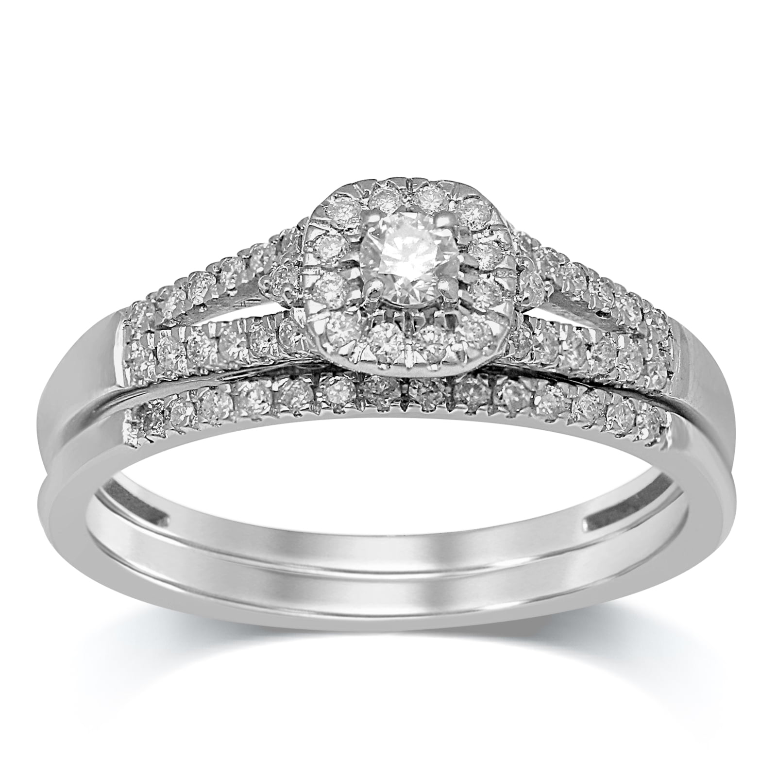 Diamond Jewel 10K White Gold 1/3 Cttw White Diamond Bridal Set