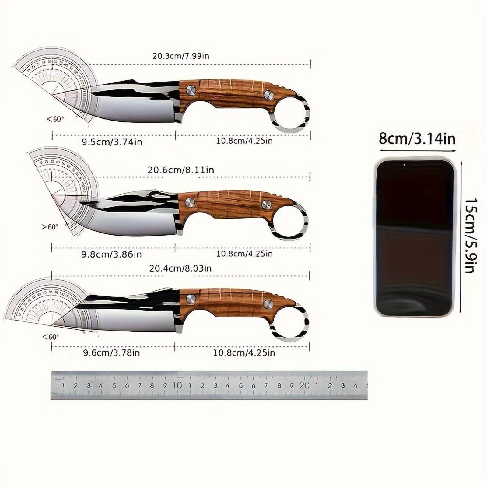 Plys 4 inch Fixed Blade  Hunting Knife 3PC Set , Carbon Steel Boning Camping Knives