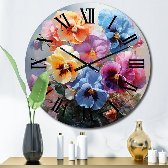 Designart "Colorful Pansies love expression I" Floral Oversized Wall Clock