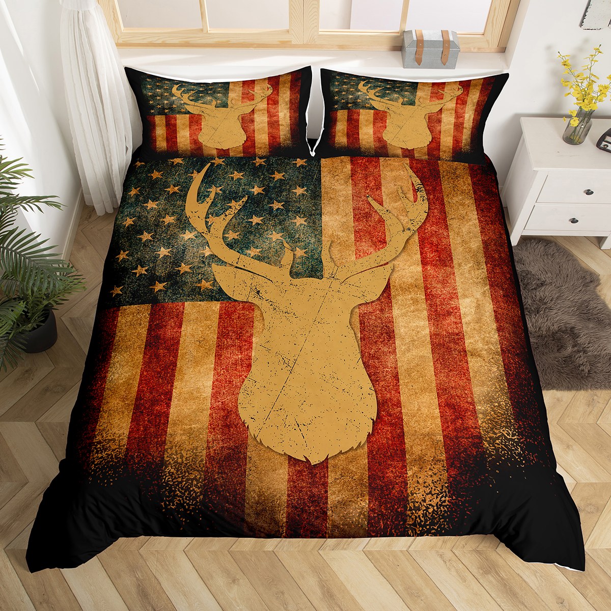 YST Moose Bedding Sets King Deer Elk Comforter Cover, Jungle Woodland